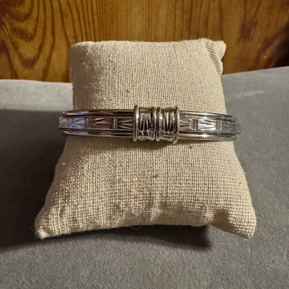Silver Tone Statement Hinged Cuff Bracelet - image 4